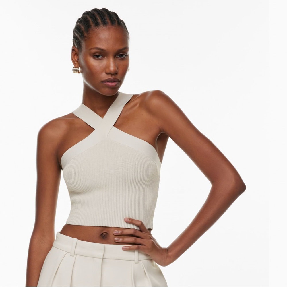 Aritzia’s Babaton Sculpt Knit Criss Cross Cropped Tank in Matte Pearl